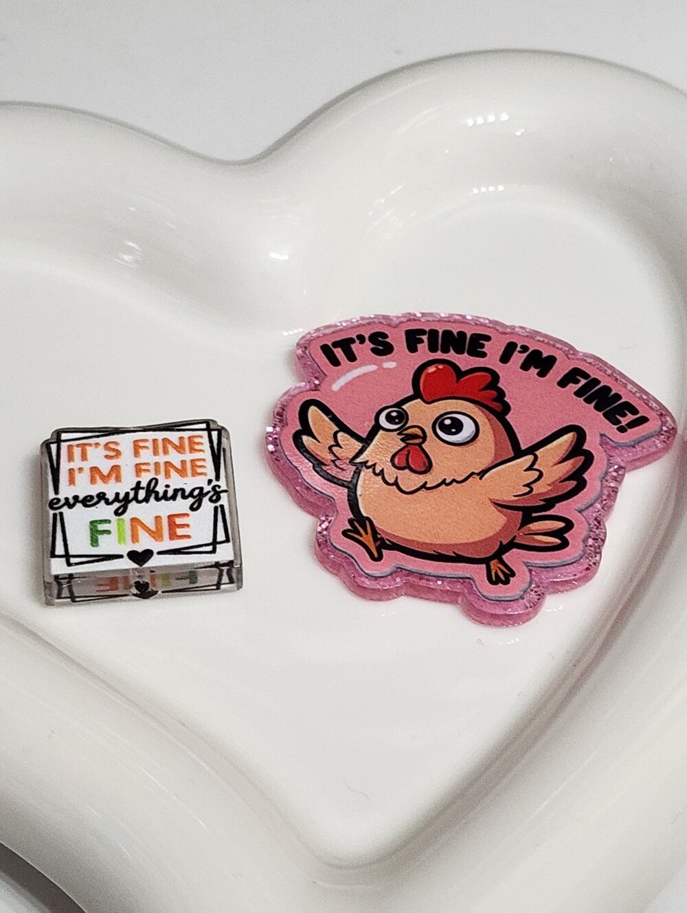 Im Fine Its Fine Chicken Flatback Focal Bead Planar Chaos Beaded Pen Clip